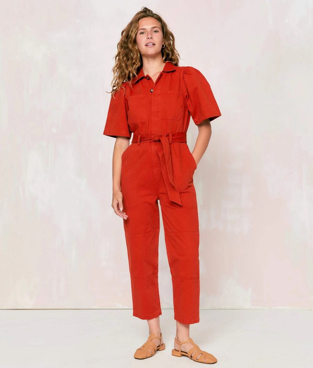 Christy Dawn The Sienna Oranic Denim Jumpsuit - Sedona Red - Size Small